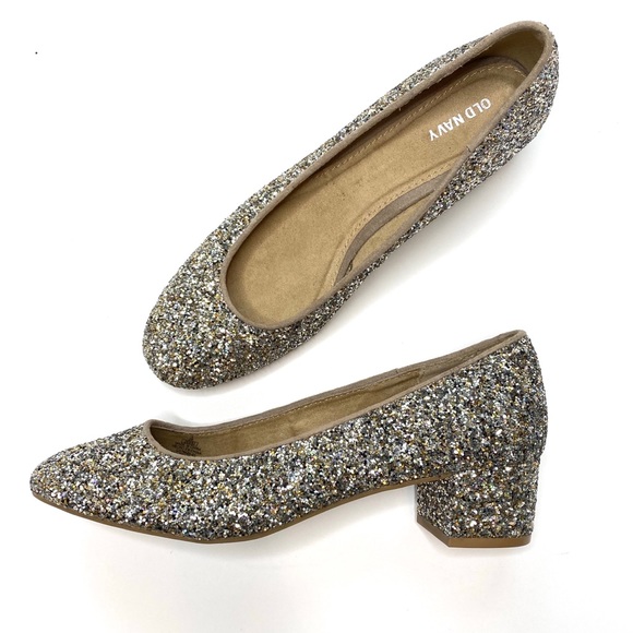 Old Navy Shoes - BNWOT Gold Silver Metallic Glitter Block Heels 9